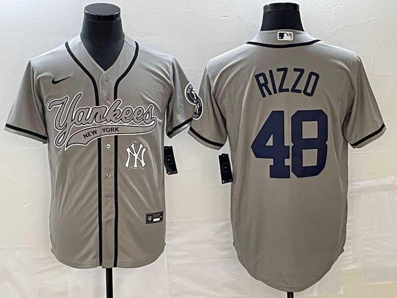 Men%27s New York Yankees #48 Anthony Rizzo Gray With Patch Cool Base Stitched Baseball Jersey->new york yankees->MLB Jersey